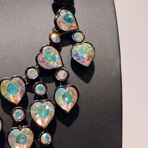 Vtg Yves Saint Laurent YSL Crystal Aurora Borealis Heart Necklace Collar Bib - Picture 9 of 15